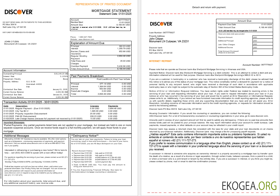 USA Découvrez le relevé de prêt hypothécaire bancaire aux formats Word et PDF, 3 pages 1 , 2